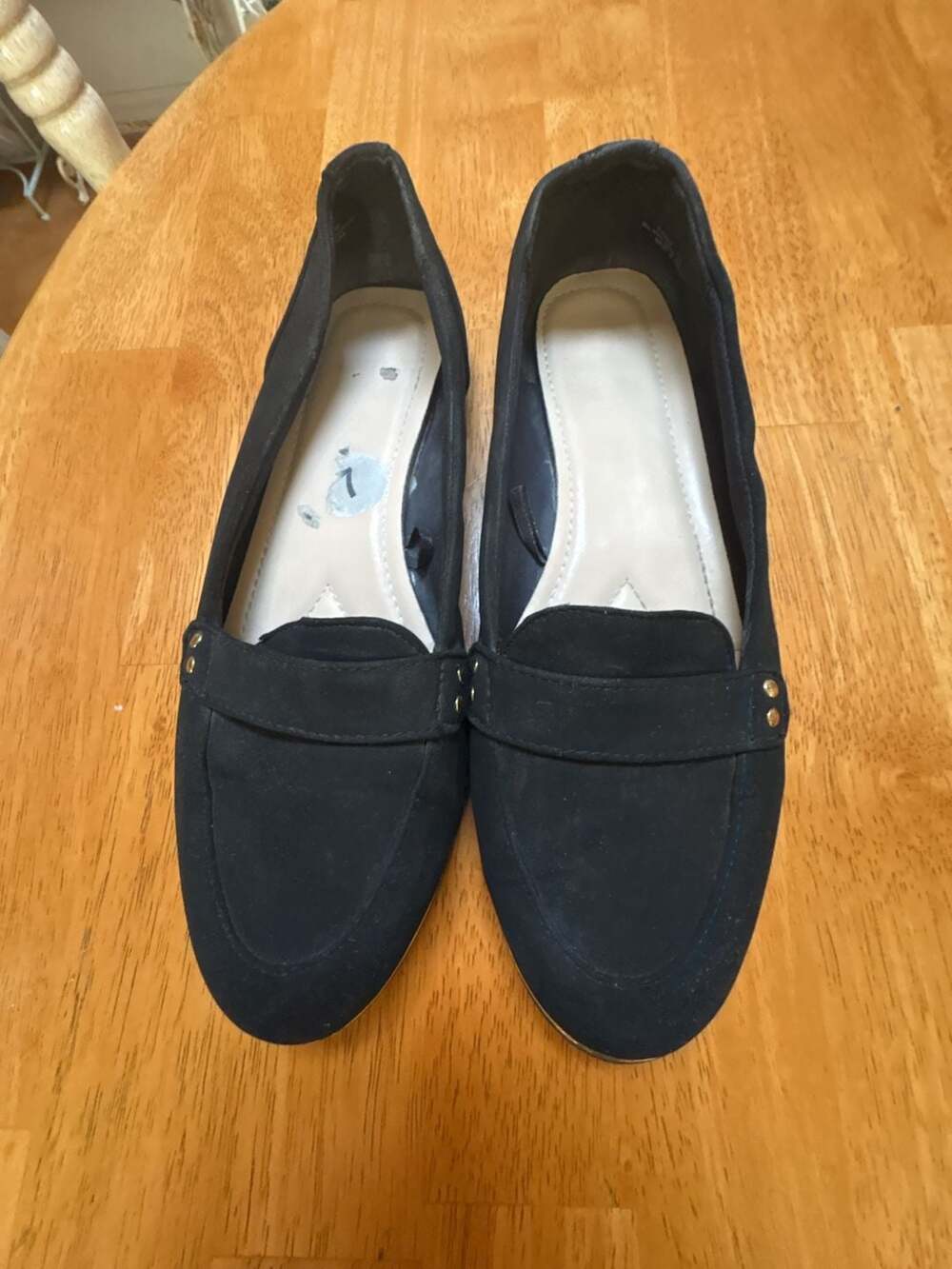 Andiamo Black Suede Loafer Flats with Gold Studs Size 7M
